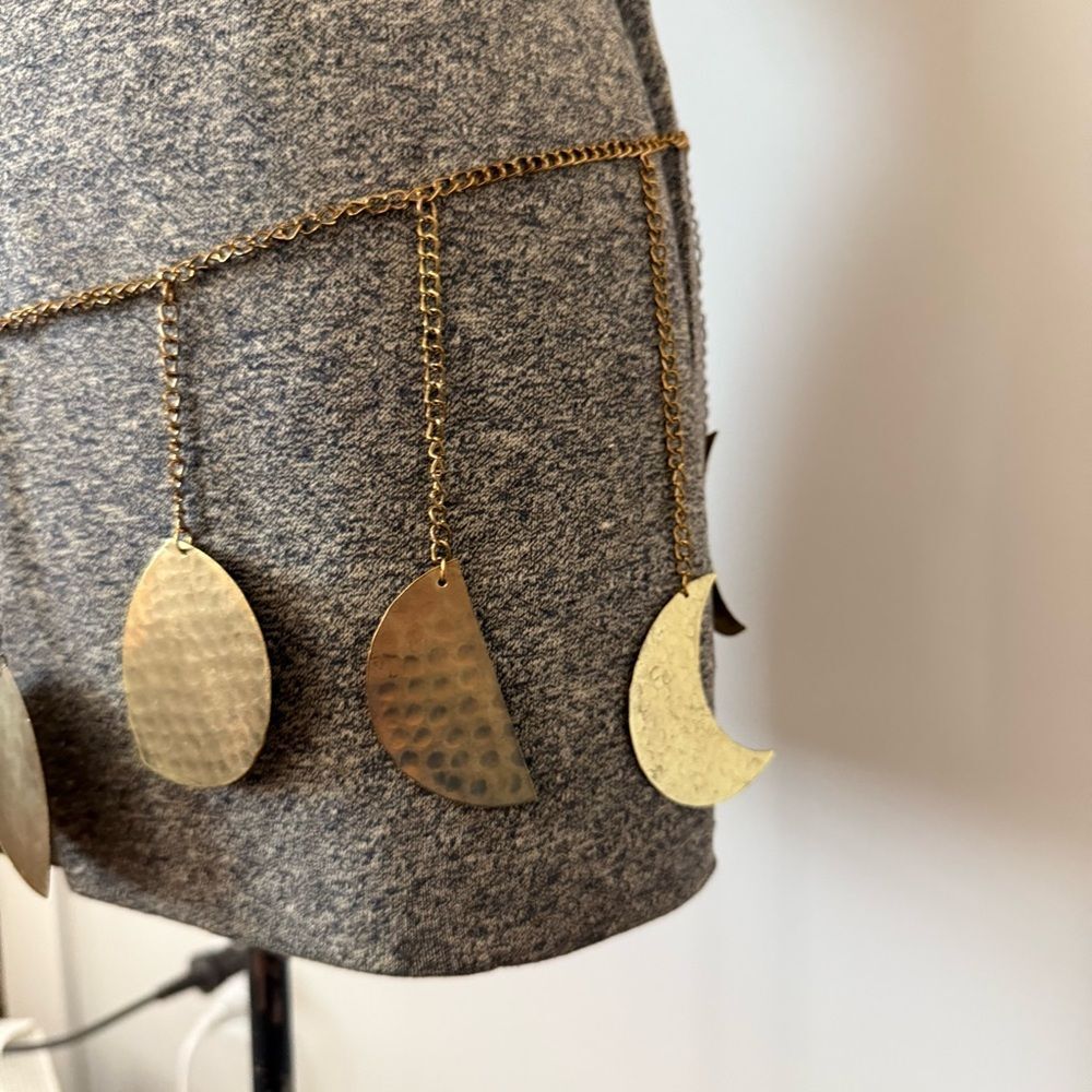 Boho Gold-Tone Chain Belt with Hammered Disc & Moon Charms - Picture 3 of 5